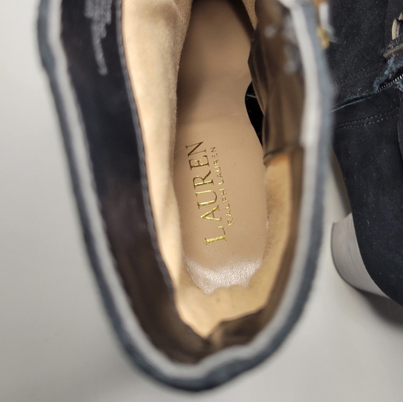 RLL Ralph Lauren Women 6 Boots Abigael Black Suede Zip Calf High Block Heel Edgy - Picture 14 of 15